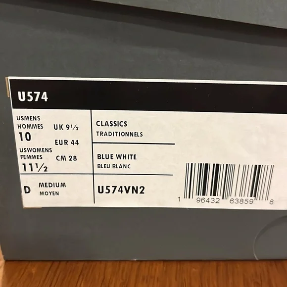 New Balance 574 Shoes Sneakers U574VN2 blue white Mens Size 10